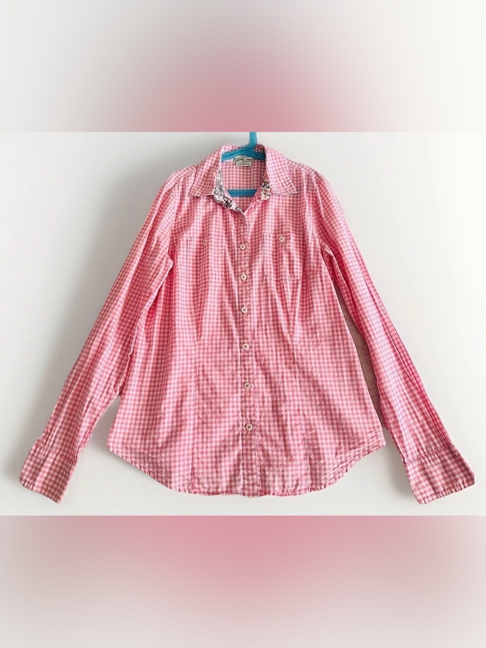 Van Heusen Petite Sz Small S/P Pink Gingham Button Down Shirt Classic W/Paisley